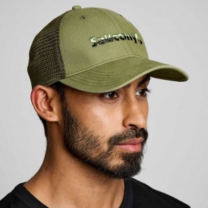 Saucony Adjustable Snap Back Men's Trucker Hats Olive | KSA CGDSZ