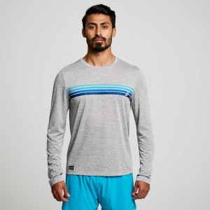 Saucony Stopwatch Graphic Long Sleeve Men's T-Shirt Light Grey | Riyadh PMYOH