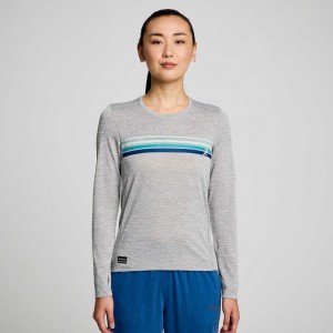 Saucony Stopwatch Graphic Long Sleeve Women's T-Shirt Light Grey | KSA SFJVD