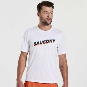 Saucony Stopwatch Graphic Short Sleeve Men's T-Shirt White | Riyadh TCGJI