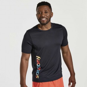 Saucony Stopwatch Graphic Short Sleeve Men's T-Shirt Black | Riyadh IXDLC