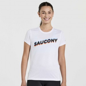 Saucony Stopwatch Graphic Short Sleeve Women's T-Shirt White | Riyadh JETVZ