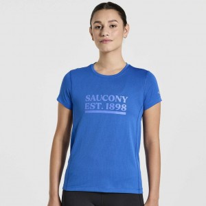 Saucony Stopwatch Graphic Short Sleeve Women's T-Shirt Blue | KSA ERFHV