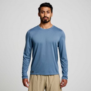 Saucony Stopwatch Long Sleeve Men's T-Shirt Blue | Jeddah LXUKB