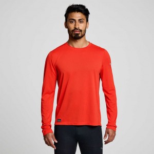 Saucony Stopwatch Long Sleeve Men's T-Shirt Red | Jeddah BNCED