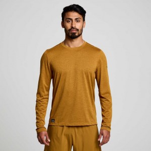 Saucony Stopwatch Long Sleeve Men's T-Shirt Brown | Riyadh FZQPX