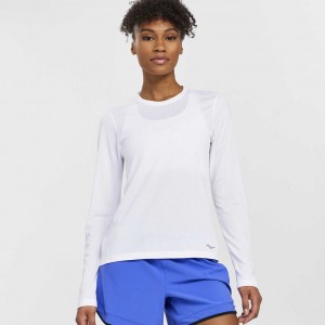 Saucony Stopwatch Long Sleeve Women's T-Shirt White | Jeddah TXCQW