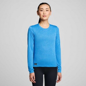 Saucony Stopwatch Long Sleeve Women's T-Shirt Blue | KSA EPVNJ