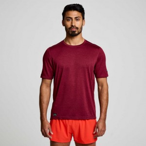 Saucony Stopwatch Short Sleeve Men's T-Shirt Burgundy | Jeddah HSDER