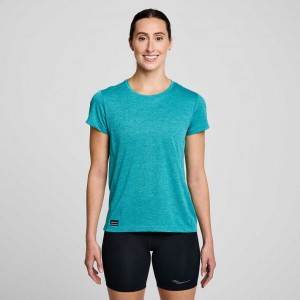 Saucony Stopwatch Short Sleeve Women's T-Shirt Turquoise | KSA LOAIS