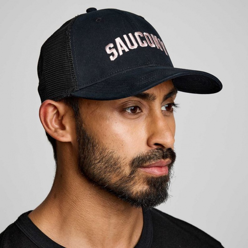 Saucony Adjustable Snap Back Men\'s Trucker Hats Black | Jeddah DUAYF