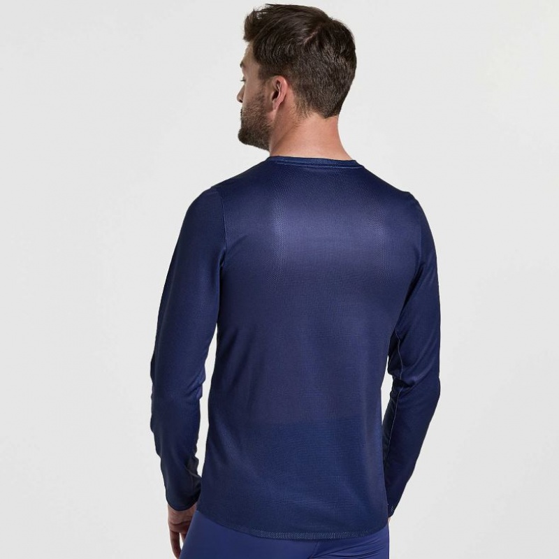 Saucony Elite Long Sleeve Men's T-Shirt Navy | Jeddah QNKJY