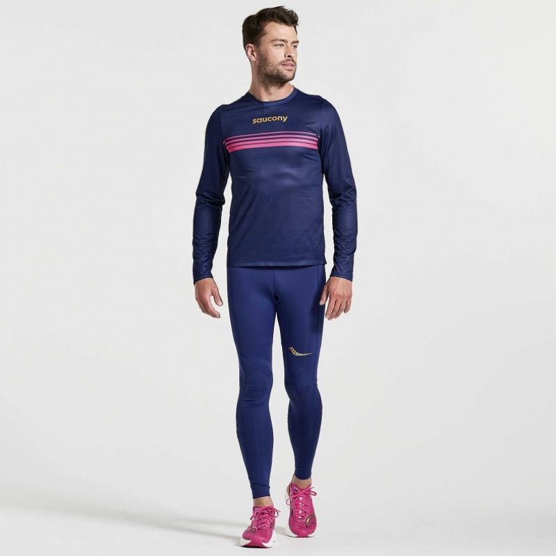 Saucony Elite Long Sleeve Men's T-Shirt Navy | Jeddah QNKJY