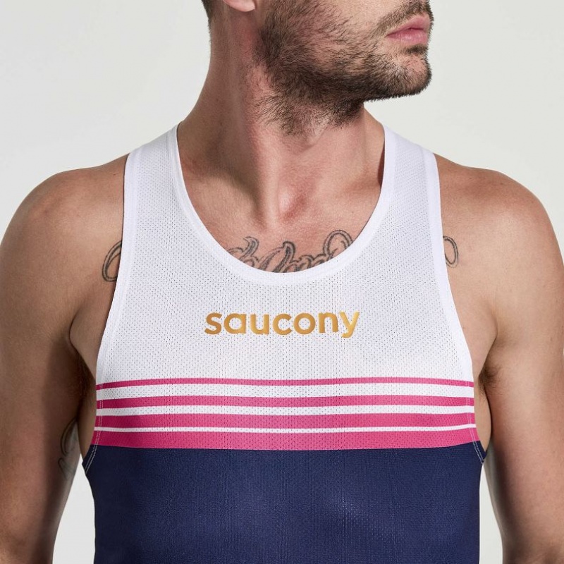 Saucony Elite Men's Singlet White / Navy | Riyadh FCSYP