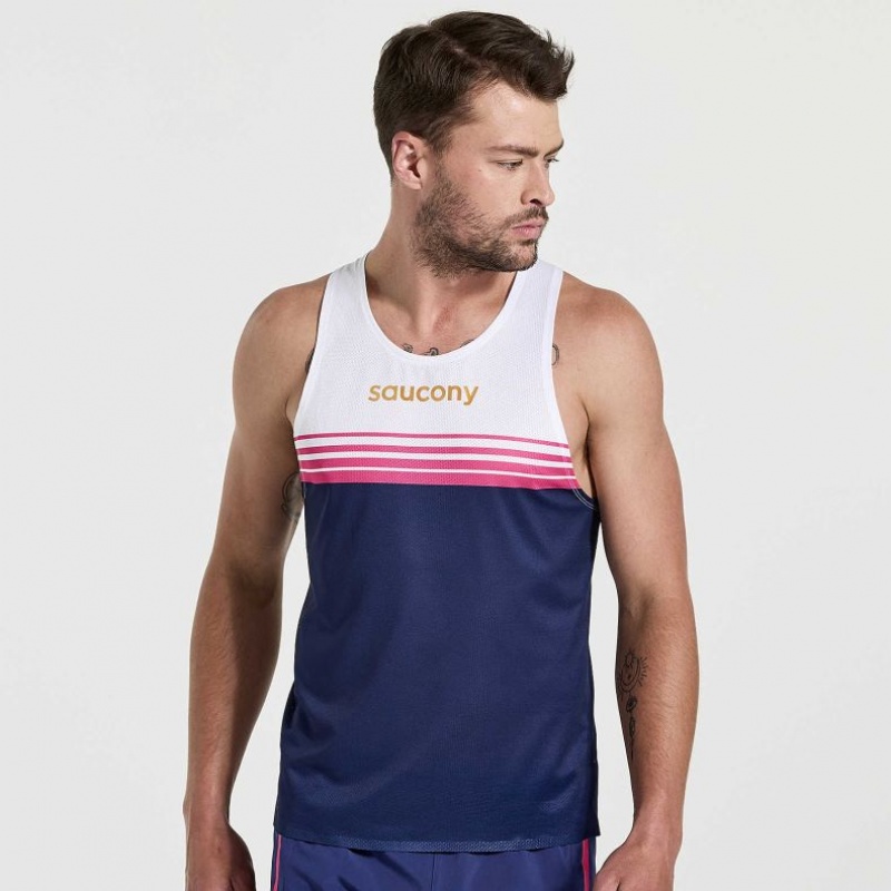 Saucony Elite Men\'s Singlet White / Navy | Riyadh FCSYP