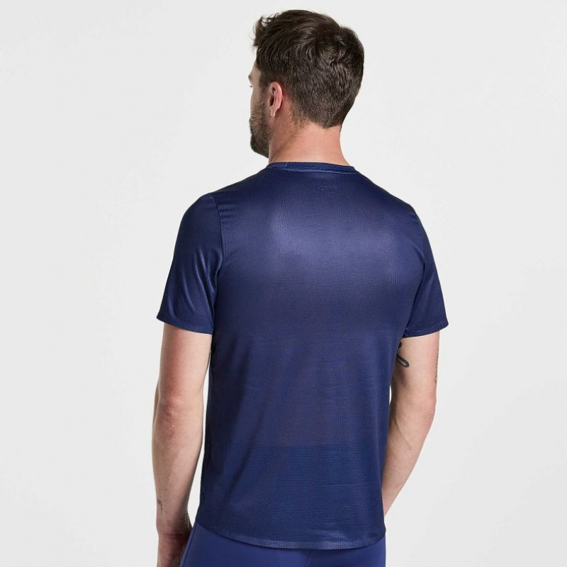 Saucony Elite Short Sleeve Men's T-Shirt Navy | Riyadh ZKBWX