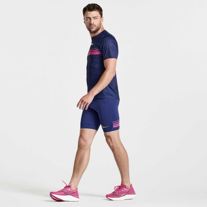 Saucony Elite Short Sleeve Men's T-Shirt Navy | Riyadh ZKBWX