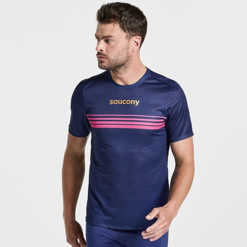 Saucony Elite Short Sleeve Men\'s T-Shirt Navy | Riyadh ZKBWX