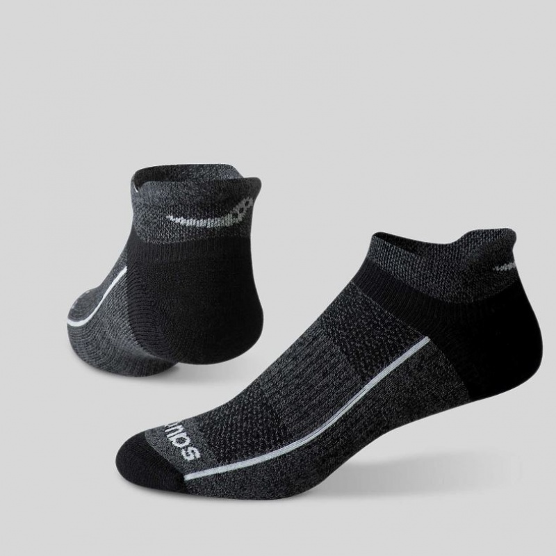 Saucony Inferno Merino Wool Blend No Show 3-Pack Men's Socks Black / Grey | Riyadh AFYXK