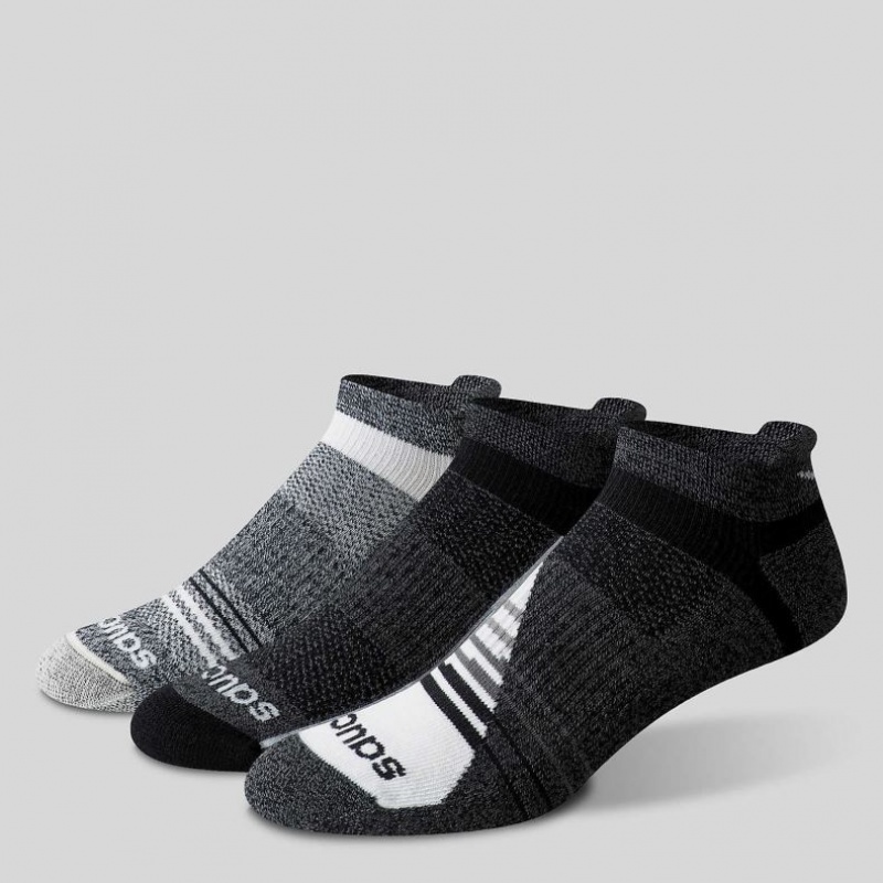 Saucony Inferno Merino Wool Blend No Show 3-Pack Men's Socks Black / Grey | Riyadh AFYXK