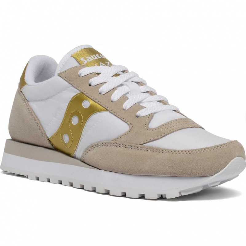 Saucony Jazz Original Women's Sneakers White / Beige / Gold | Riyadh UHEJI