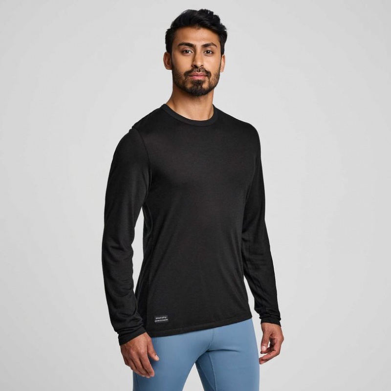 Saucony Peregrine Merino Long Sleeve Men\'s T-Shirt Black | KSA FDBKX