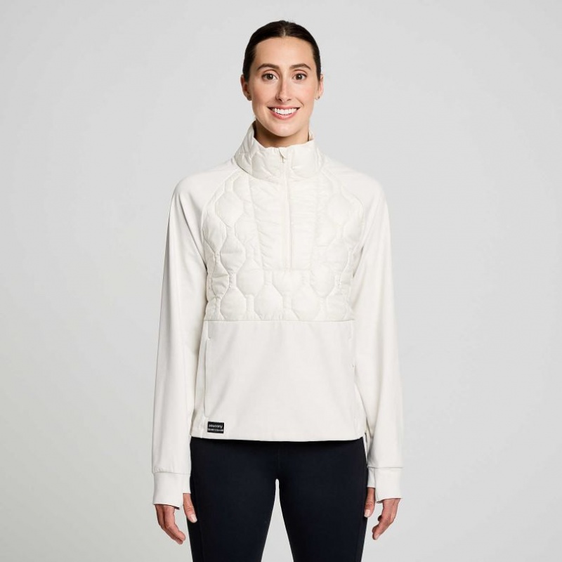 Saucony Solstice Oysterpuff 1/2 Zip Women\'s Sweatshirt White | Riyadh IVJFO