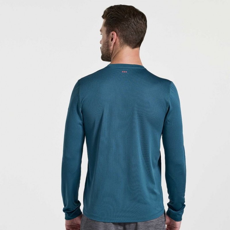 Saucony Stopwatch Graphic Long Sleeve Men's T-Shirt Blue | Jeddah DYXTU