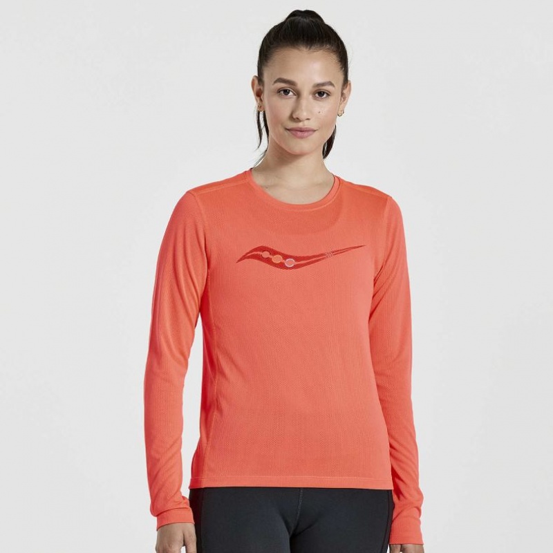 Saucony Stopwatch Graphic Long Sleeve Women\'s T-Shirt Orange | Jeddah THGMO