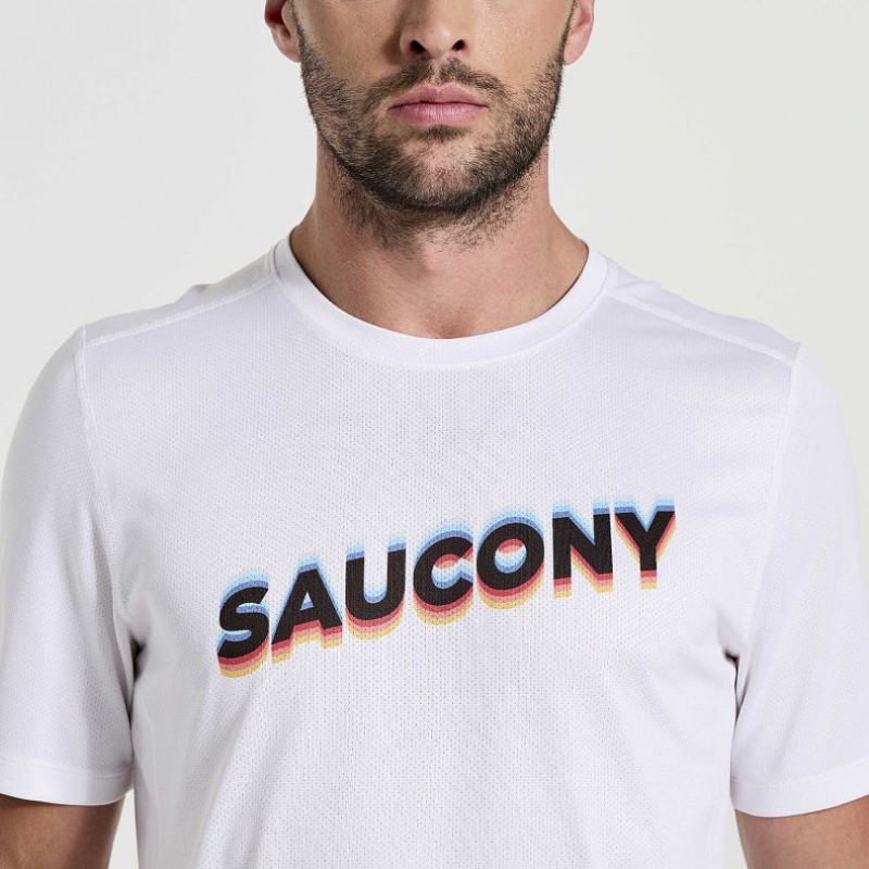 Saucony Stopwatch Graphic Short Sleeve Men's T-Shirt White | Riyadh TCGJI