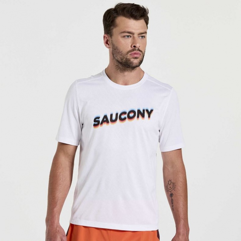 Saucony Stopwatch Graphic Short Sleeve Men\'s T-Shirt White | Riyadh TCGJI