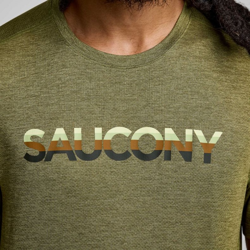 Saucony Stopwatch Graphic Short Sleeve Men's T-Shirt Olive | KSA WTKGE