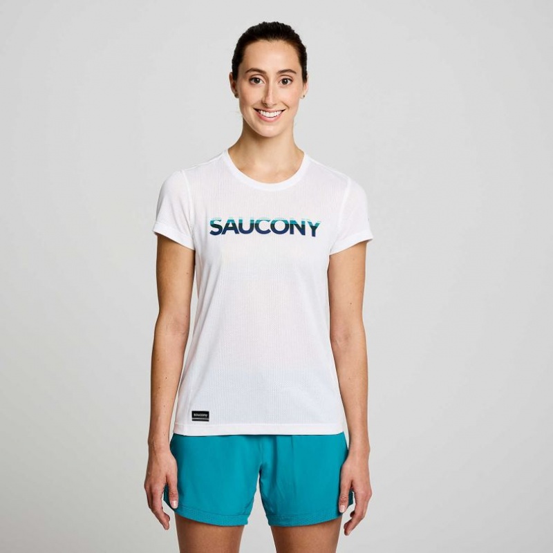 Saucony Stopwatch Graphic Short Sleeve Women\'s T-Shirt White | KSA BYIDF