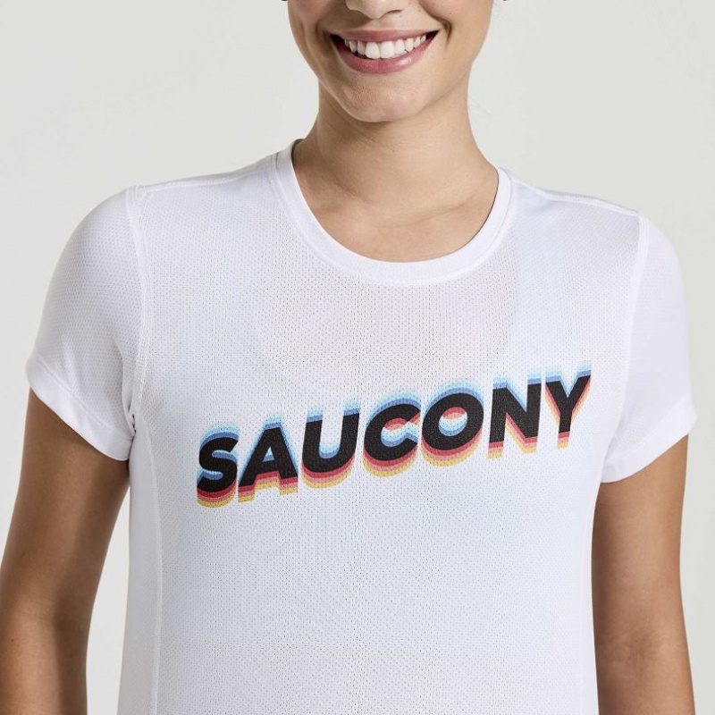 Saucony Stopwatch Graphic Short Sleeve Women's T-Shirt White | Riyadh JETVZ