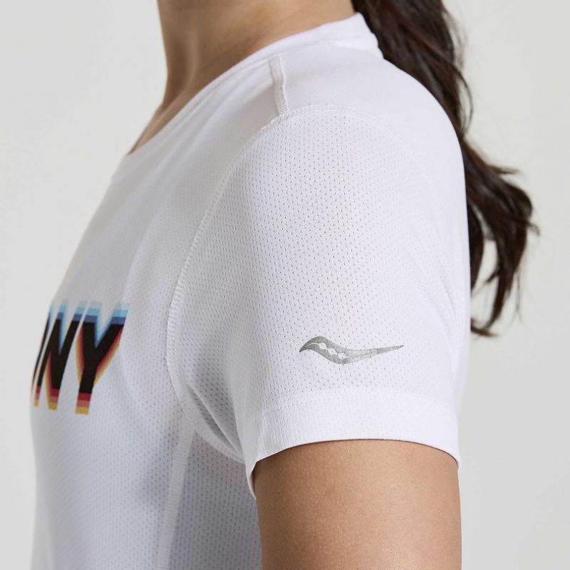 Saucony Stopwatch Graphic Short Sleeve Women's T-Shirt White | Riyadh JETVZ