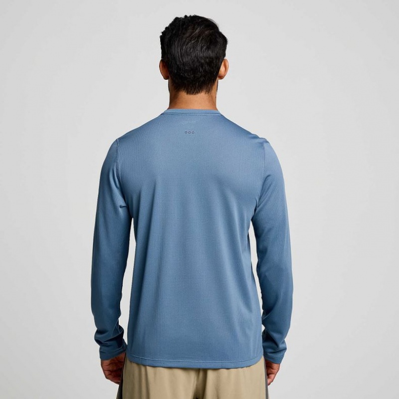 Saucony Stopwatch Long Sleeve Men's T-Shirt Blue | Jeddah LXUKB