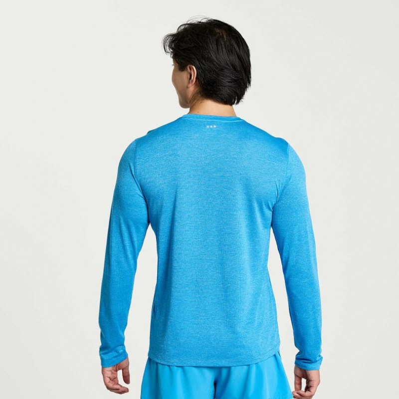 Saucony Stopwatch Long Sleeve Men's T-Shirt Blue | KSA JEBCL