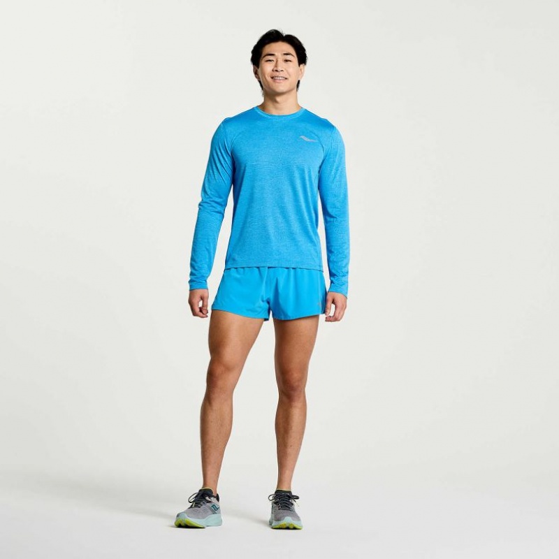 Saucony Stopwatch Long Sleeve Men\'s T-Shirt Blue | KSA JEBCL