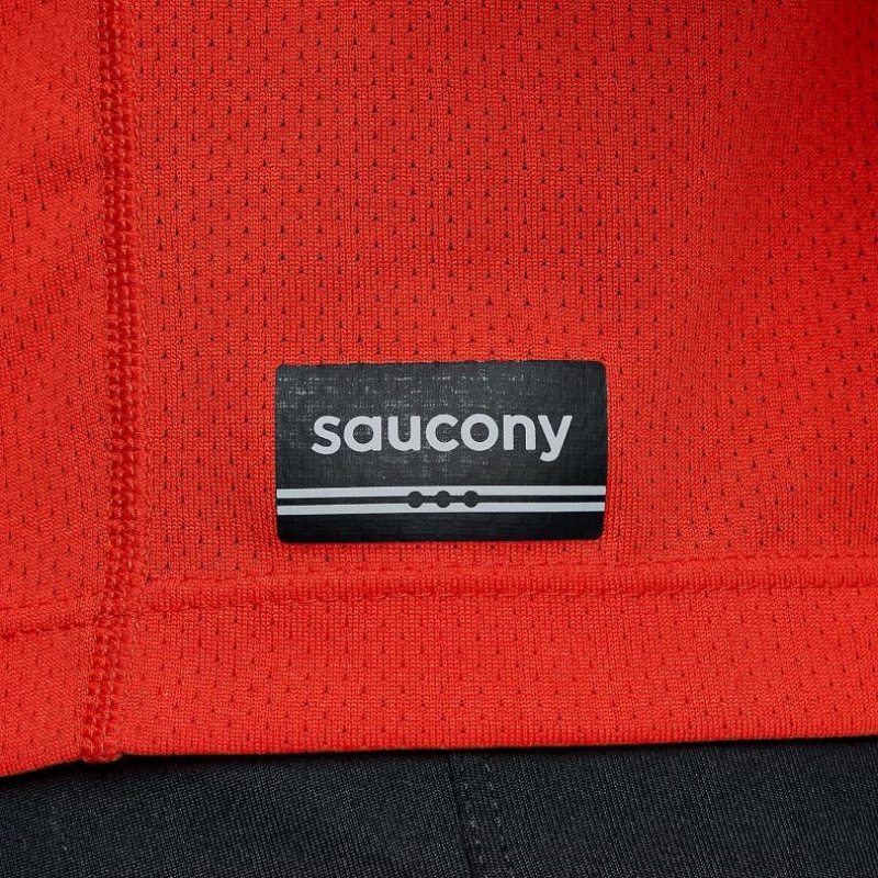 Saucony Stopwatch Long Sleeve Men's T-Shirt Red | Jeddah BNCED