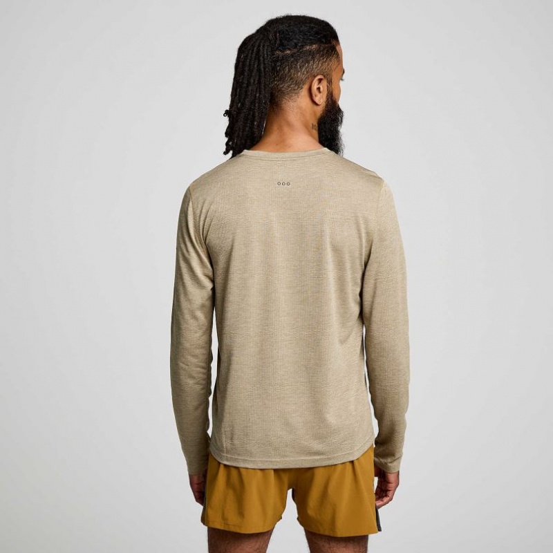 Saucony Stopwatch Long Sleeve Men's T-Shirt Khaki | KSA TIYCK