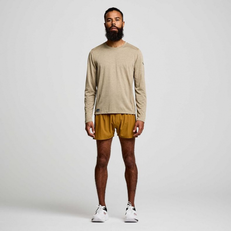 Saucony Stopwatch Long Sleeve Men's T-Shirt Khaki | KSA TIYCK