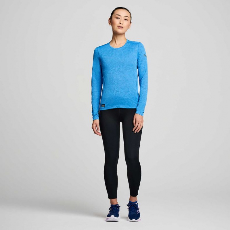 Saucony Stopwatch Long Sleeve Women's T-Shirt Blue | KSA EPVNJ