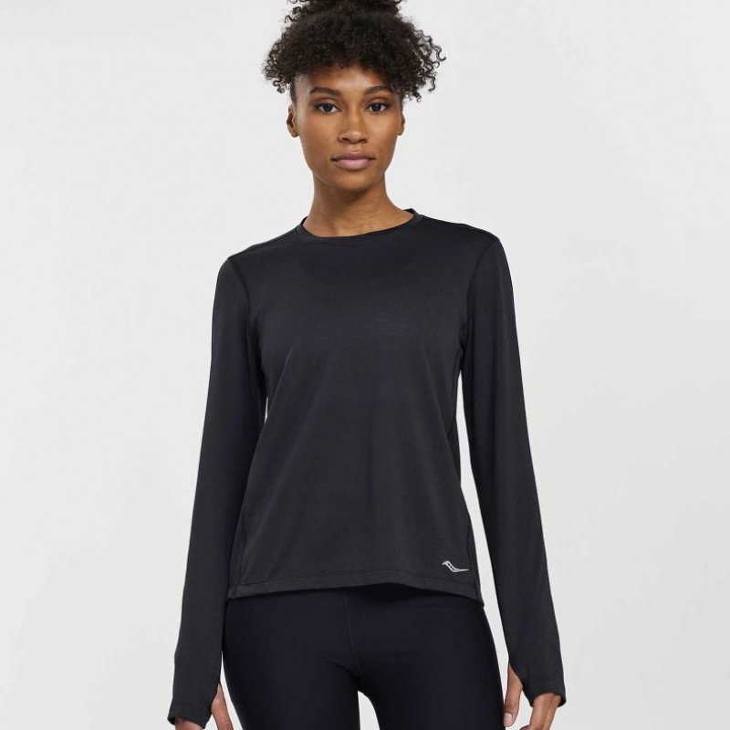 Saucony Stopwatch Long Sleeve Women\'s T-Shirt Black | Riyadh PURQX