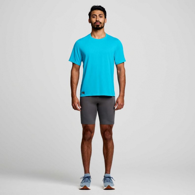 Saucony Stopwatch Short Sleeve Men's T-Shirt Blue | KSA YXEAM