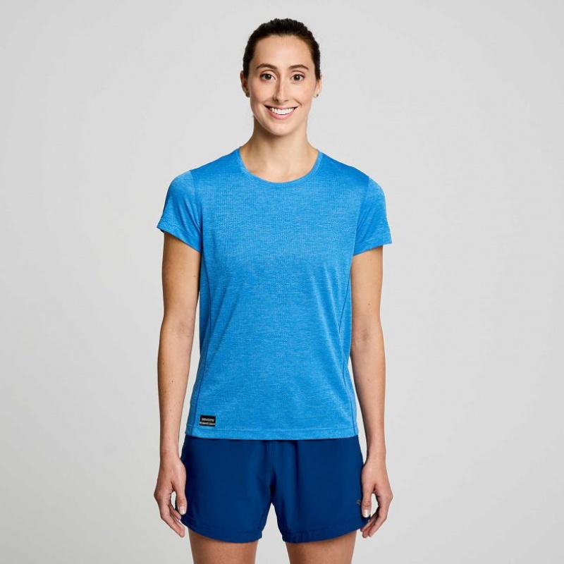 Saucony Stopwatch Short Sleeve Women\'s T-Shirt Blue | Jeddah JENUX